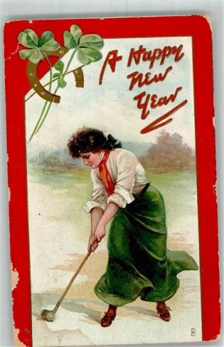 1913 Prägedruck Serie 139 New Year Golf Neujahr Hufeisen