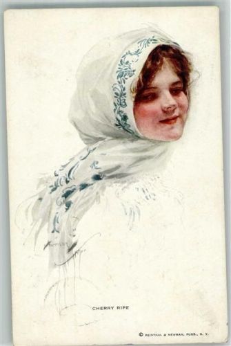 1912 Nr. 192 Cherry Ripe Frau mit Kopftuch sign. Harrison Fisher