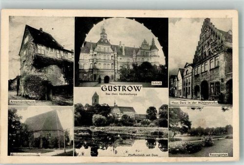 18273 O2600 Güstrow 1942 Foto AK Armesünderturm Pfaffenteich Dom Rosengarten Haus Derz Schloss Feldpost WK II Flakausbildungsabteilung 91