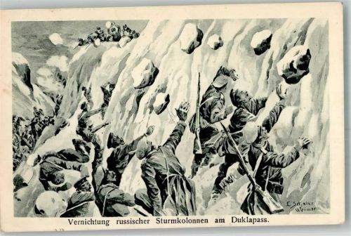 1915 WK I Vernichtung russischer Sturmkolonnen am Duklapass sign. Schaller