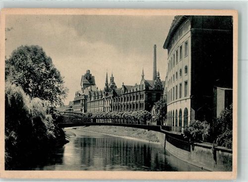 Pforzheim Reuchlin-Gymnasium mit der Roßbrücke Vorkriegsaufnahme