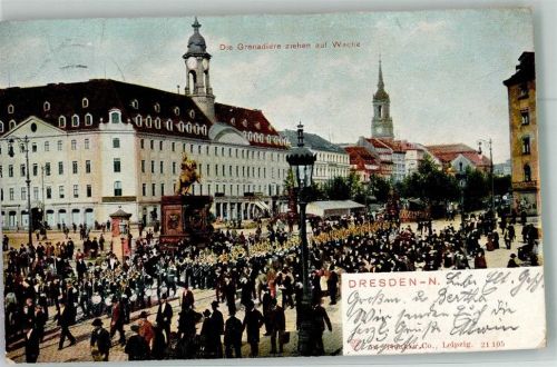 Zeithain 1904 Aufziehende Wache vor Neustädter Rathaus und Reiterstandbild August des Starken Uniform Verlag Dr. Trenkler Co. 21105