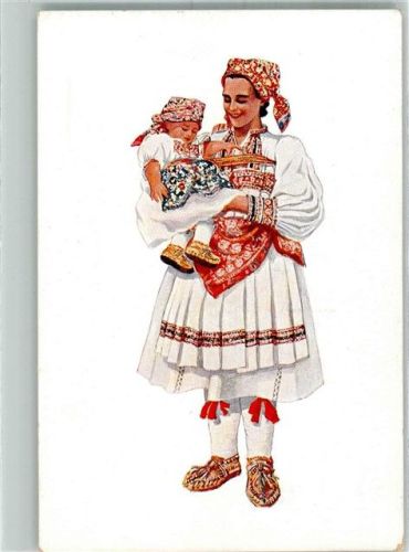 Tracht Frau mit Kind sign. Kirin, V.