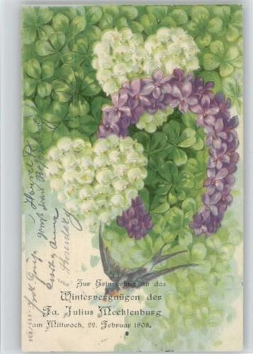 Hufeisen aus Veilchen, Herzen aus Maiglöckchen - Poesie - Wintervergnügen der Familie Mecklenburg 1905, litho
