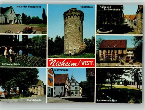 Nieheim Haus der Begegnung Holsterturm Kump mit Schäferstraße Schwanenteich Fr. Wilh.-Weber-Haus Marktstraße Am Nikolausbach Mehrfachaufnahme