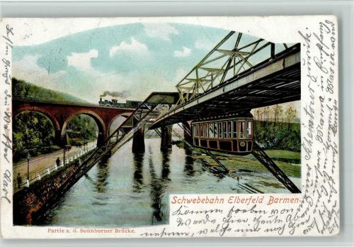 Barmen Partie an der Sonnborner Brücke und Eisenbahn 1901 AK