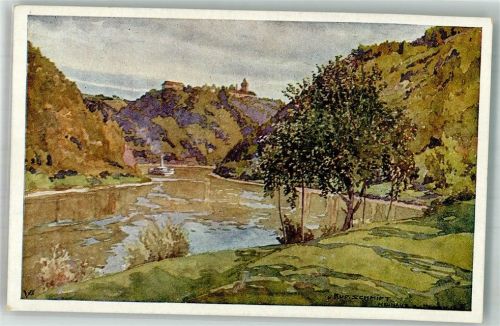 Neuhaus an der Donau sign. Schmidt Donau-Dampfschifffahrt Wien Binnenschiff Künstlerkarte
