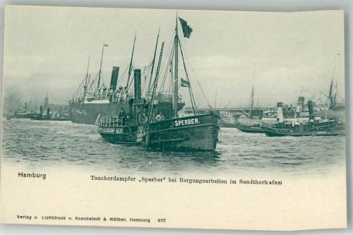 Hamburg 1900 Taucherdampfer Sperber Verlag Lichtdruck Knackstedt & Näther Nr. 977