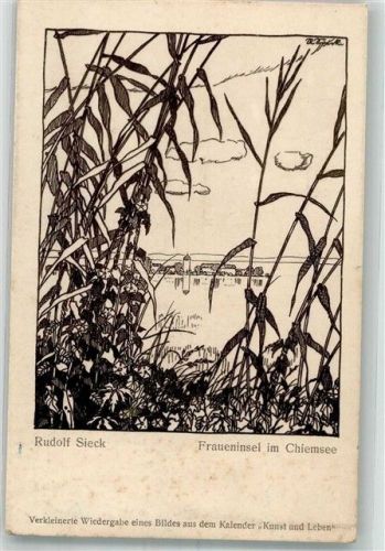 Frauenchiemsee sign. Sieck, Rudolf Fraueninsel im Chiemsee Künstlerkarte