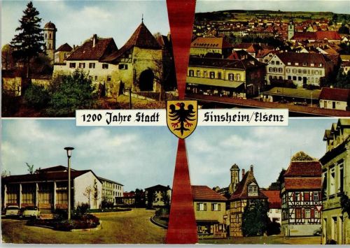 Sinsheim Gesamtansicht Ortsansichten Fachwerkhäuser Tor Wappen 4-Bildaufnahme