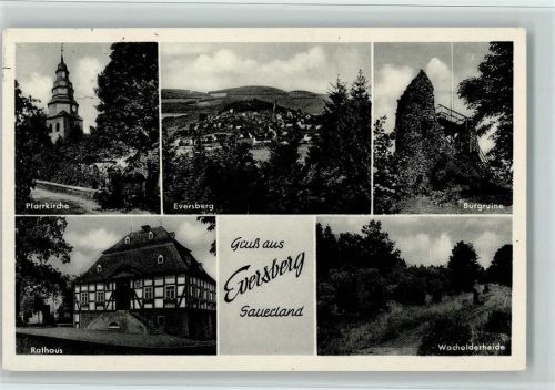 Eversberg Pfarrkirche Ortsansicht Burgruine Rathaus Facherkhaus Wacholderheide Mehrfachaufnahme