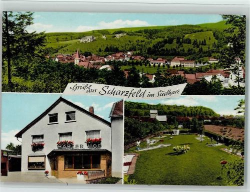 Scharzfeld Gesamtansicht Hotel Restaurant Harzer Hof Minigolfplatz 3-Bildaufnahme