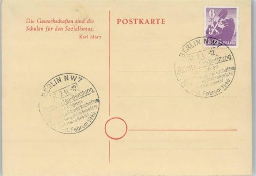 FDGB - 1946 AK Sonderstempel : Delegierten Beratung in Berlin -