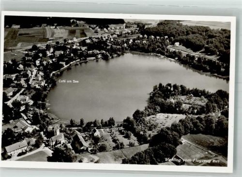 82234 W8031 Weßling , Oberbay 1941 Foto AK Fliegeraufnahme Strähle Cafe am See