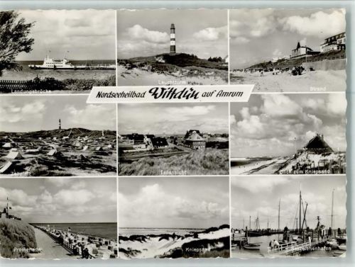 Wittdün Landungsbrücke Leuchtturm Strand Zeltplatz Teilansicht Blick zum Kniepsand Promenade Seezeichenhafen Mehrfachaufnahme