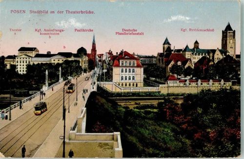 Posen 1915 Straßenbahn Paulikirche Schloss FeldpostWK I Ers.Batl.Gren.Landw. Rgt. 100