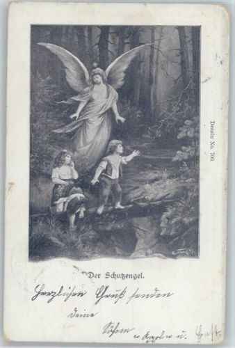 1903 Kinder gehen über einen Baumstamm , der Schutzengel wacht