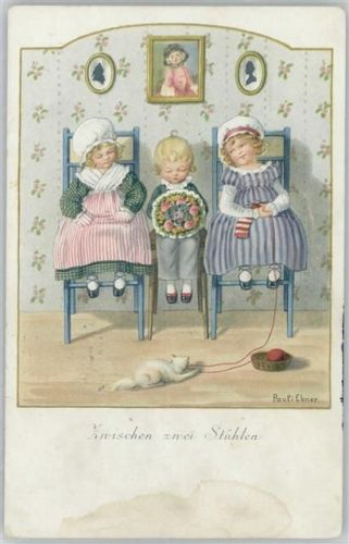 1927 Kinder - Stricken - Katze spielt mit dem Knäuel - Verlag M.M. Nr. 1270 -