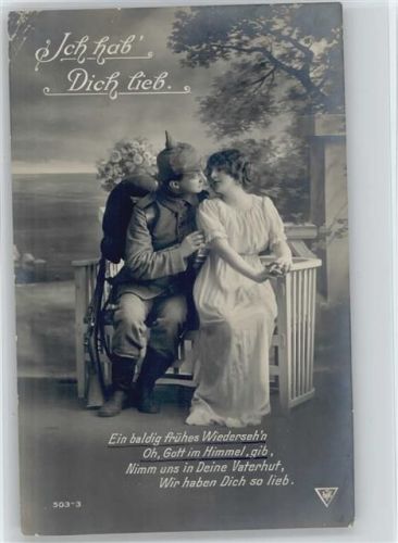 1915 Serie 503-3 Ich hab dich lieb - Liebespaar auf der Parkbank Foto AK