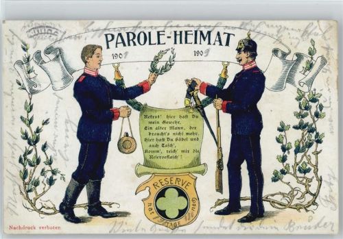 1908 Parole Heimat - Eichenlaubranken - Rekrut hier hast du mein Gewehr, Säbel und Tasch