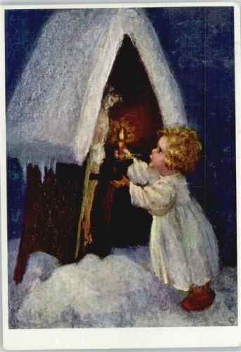 Kind mit Kerze am Wetterkreuz - 1977 AK Weihnachten