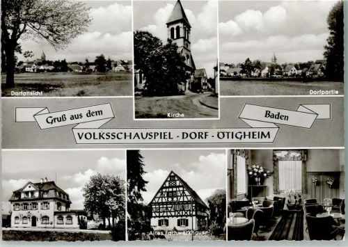 Ötigheim Ortsansichten Kirche Altes Fachwerkhaus Gasthaus Zum Tell Innenaufnahme Gastraum Mehrfachaufnahme