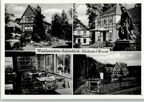 Göhrde Waldpension Schönblick Innenaufnahme Ortsansicht Denkmal 4-Bildaufnahme