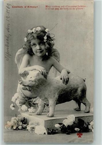 Cochon d Amour mit einem Schwein 1909 AK