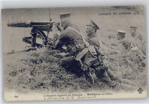 Maschinengewehr - Croquis de guerre 1914 - Infanterie anglaise en Belgique