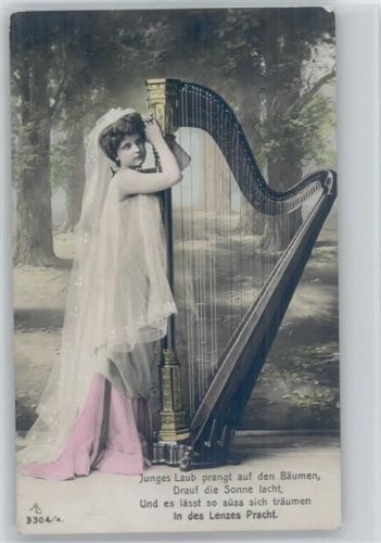 1907 Serie 3304-4 Foto AK Gedicht - Glamour Frau mit Schleier und Konzertharfe
