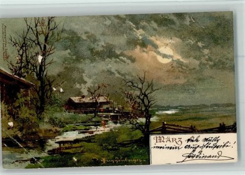 1902 Serienkarte Monatsgrüße März - Mondschein - Verlag Seeger AK Kleine Schürfstellen