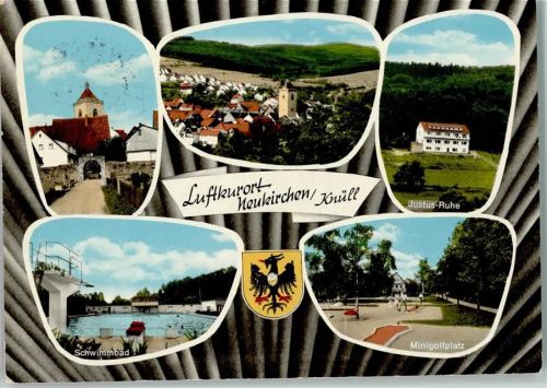 34626 W3579 Neukirchen , Knüllgeb - Gesamtansicht Tor Justus-Ruhe Schwimmbad Sprungturm Minigolfplatz Wappen Mehrfachaufnahme