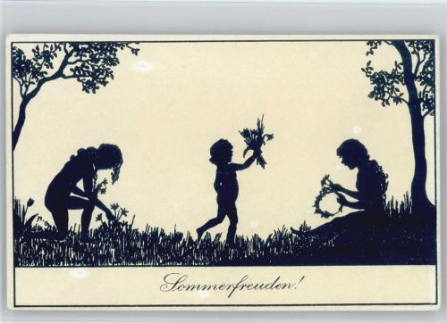 Scherenschnitt Serie 16641 - sign M.G. - Kinder basteln Blumenkranz -