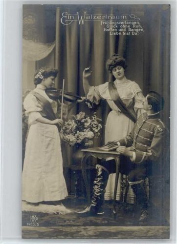 Serie 1423-5 Verlag KHG Ein Walzertraum - Frau spielt Geige - Buch lesen - Soldat mit Säbel