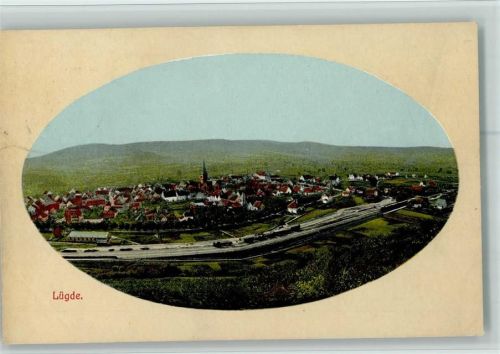Lügde 1912 Ovales Bild - Eisenbahnstrecke und Gesamt AK