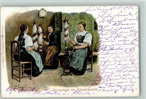 1902 Spinnstube im Schwarzwald sign Issel - Trachten - Berufe