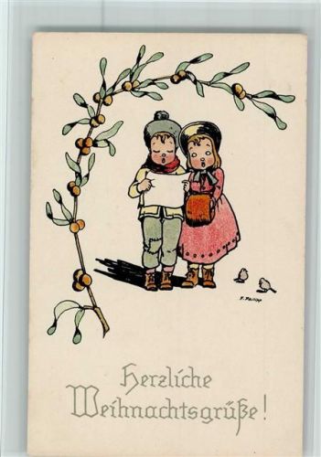 Verlag Ruegg-Koch Serie 380-3 Bonne Annee - Kinder mit Muff, Mistelzweige, gute Erhaltung Philipp, F.