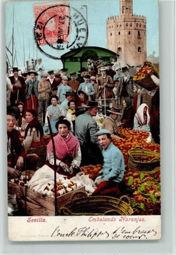 Sevilla - Embalando Naranjas - Obstmarkt 1905 AK