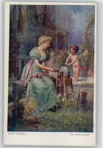 Künstler sign Zatzka - Amor Engel mit Schleifstein - Galerie Wiener Künstler Nr. 780