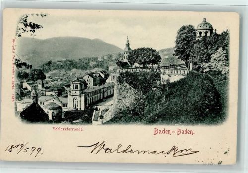 Baden-Baden 1899 Reliefdruck Schlossterrasse