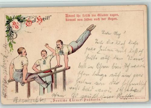 Gut Heil - Turner Postkarte - Männer turnen am Reck