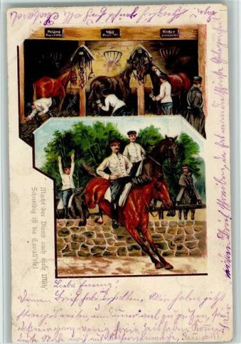 Soldatenlitho - Schneidig ist die Cavallerie - Pferdestall 1904 AK