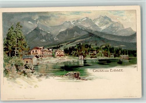 82491 W8104 Eibsee Lithographie Eibsee Künstlerpostkarte sign. H. Deuchert