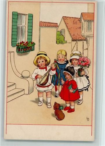 Kinder geben ein Ständchen vor der Haustür - Meissner & Buch Serie 2301 litho Döring, L. / LD