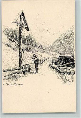 Wanderer am - Federzeichnung 1898 AK