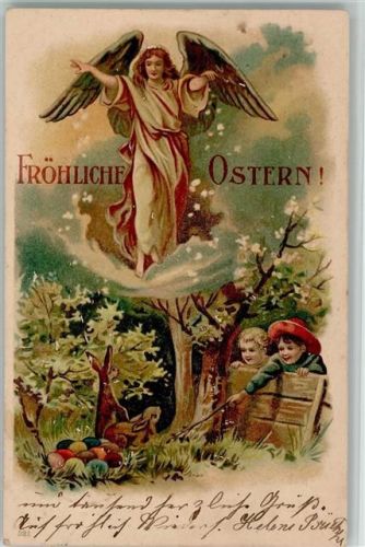1904 Ostern - Kinder finden Ostereier - Schutzengel - Erhaltung : Rückseite fleckig