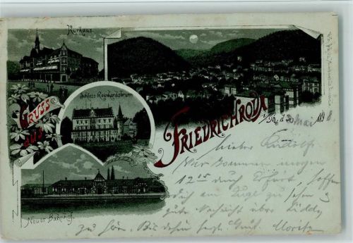 Friedrichroda 1898 Kurhaus Gesamtansicht Schloss Reinhardsbrunn Neuer Bahnhof 4-Bildaufnahme