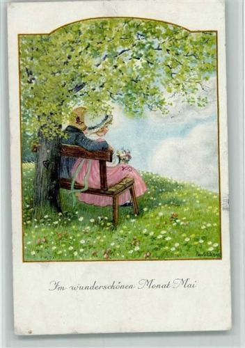 M.M. Nr. 1263 - Monat Mai - Kinderpoesie auf der Parkbank AK