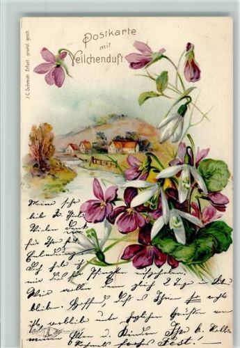 Karte mit Veilchenduft, Blumen - Verlag J.C. Schmidt Duftkarte 1902 Lithographie