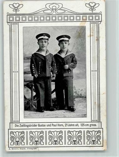 Zwillingsbrüder in Marine Uniform - Jugendstil AK Flecken